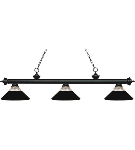 Z-Lite 200-3MB-RMB Riviera 3 Light 57 inch Matte Black Billiard Ceiling Light in 14.15, Clear Ribbed and Matte Black Glass and Steel