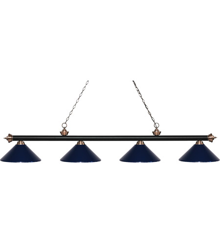 Z Lite 200 4mb Ac Mnb Riviera 4 Light 81 Inch Matte Black And Antique Copper Island Billiard Ceiling Light In Navy Blue Metal