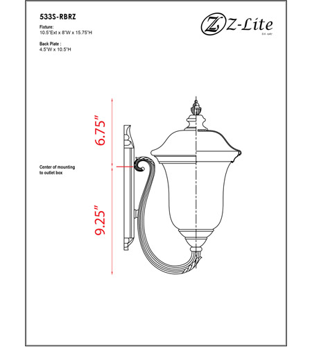 Z-Lite 533S-RBRZ Armstrong 1 Light 16 inch Bronze Outdoor Wall Sconce 533S-RBRZ_BP_9.jpg