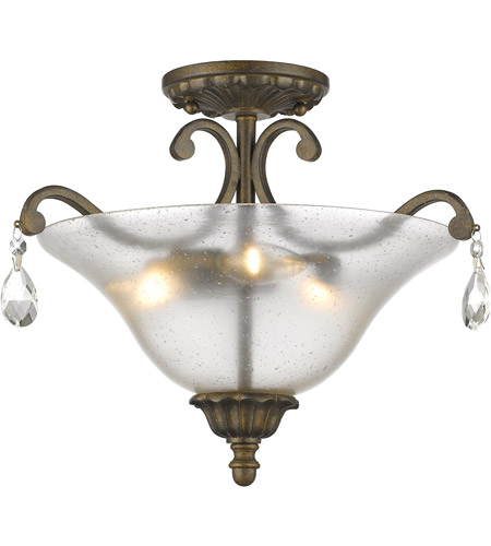 Z-Lite 720SF3-GB Melina 3 Light 18 inch Golden Bronze Semi Flush Mount Ceiling Light in Cognac Seedy Glass