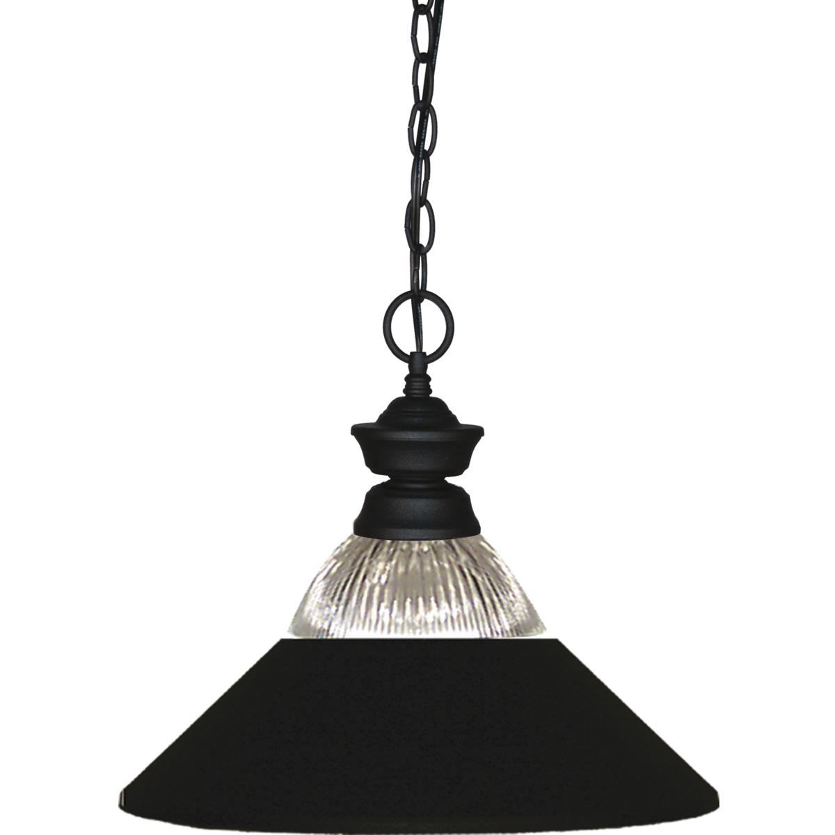 Z-Lite 100701MB-RMB Shark 1 Light 14 inch Matte Black Pendant Ceiling Light in 4.08, Clear Ribbed and Matte Black Glass and Steel