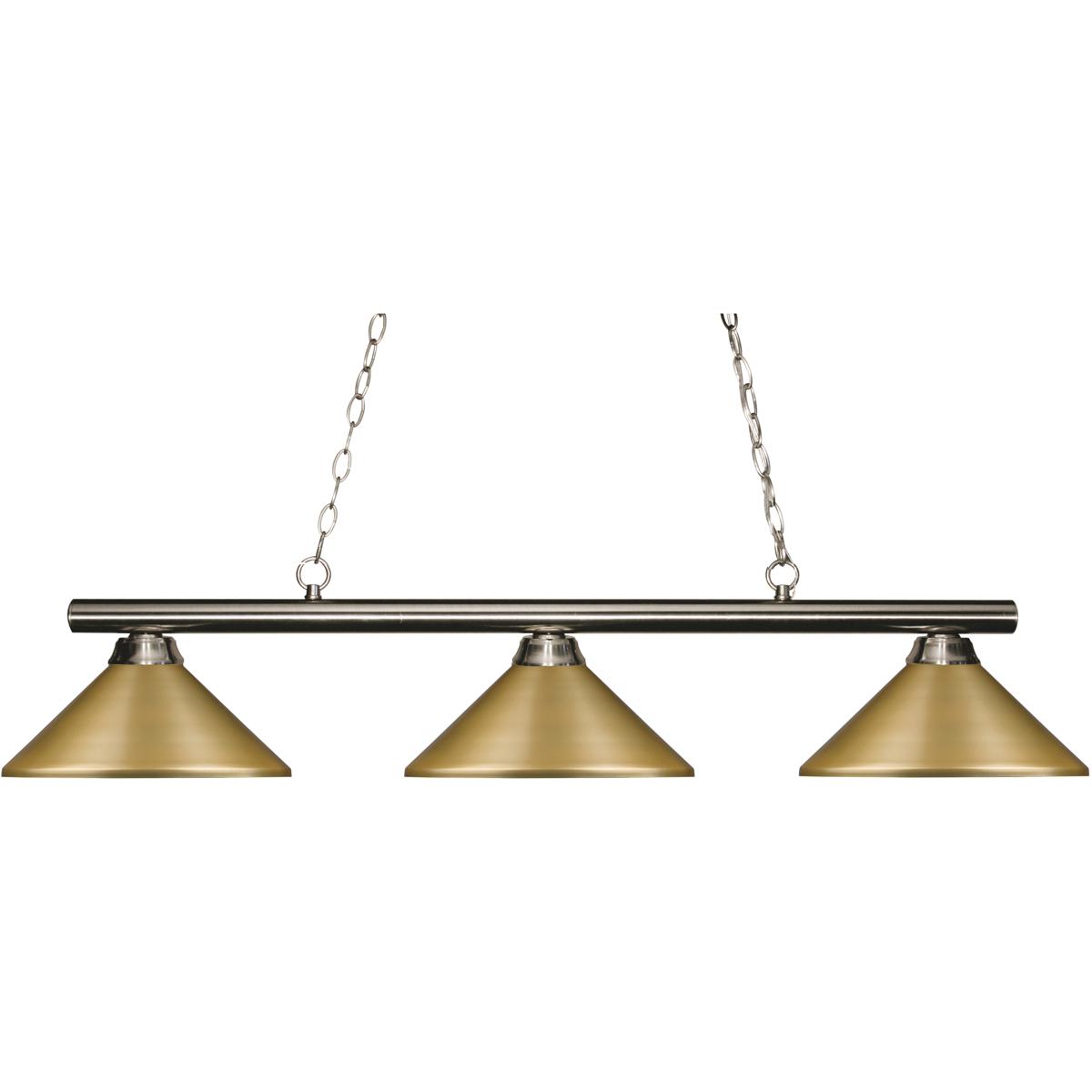 Z-Lite 155-3BN-MSG Sharp Shooter 3 Light 48 inch Brushed Nickel Billiard Ceiling Light in Satin Gold Steel