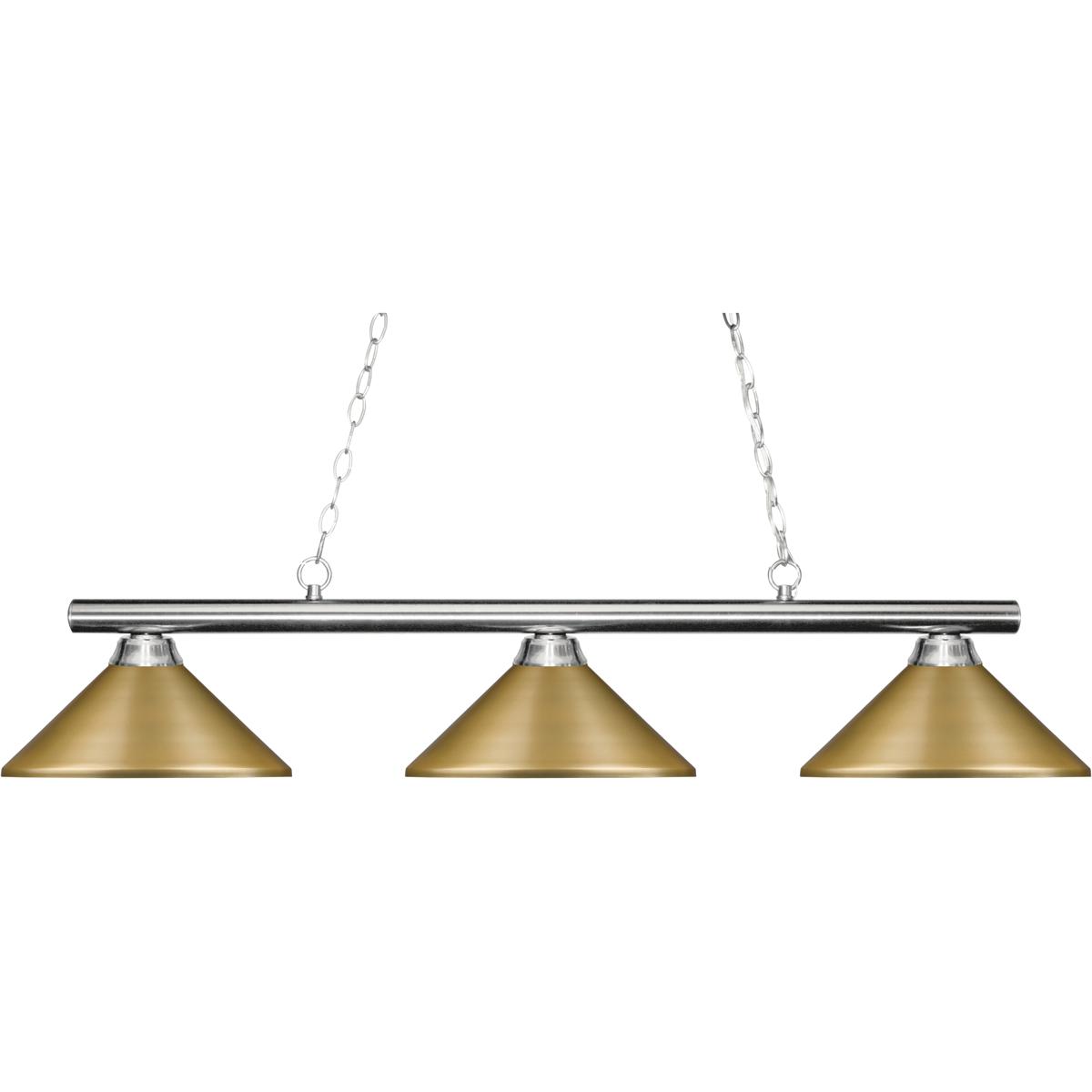 Z-Lite 155-3CH-MSG Sharp Shooter 3 Light 48 inch Chrome Billiard Ceiling Light in Satin Gold Steel