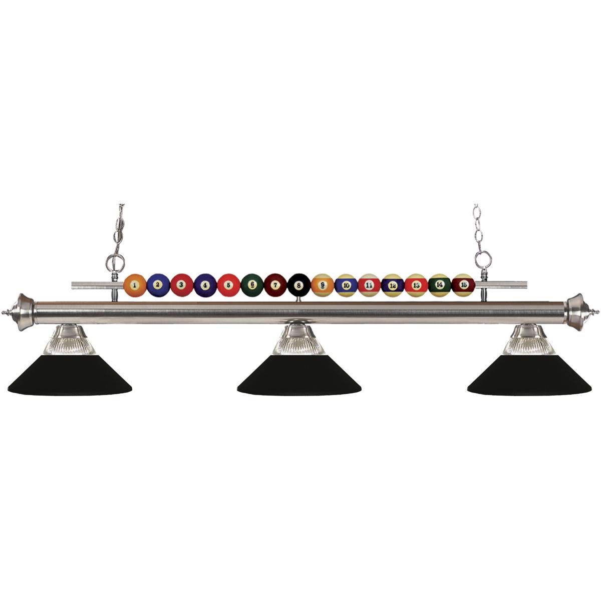 Z-Lite 170BN-RMB Shark 3 Light 58 inch Brushed Nickel Billiard Ceiling Light in Clear Ribbed and Matte Black Glass and Steel