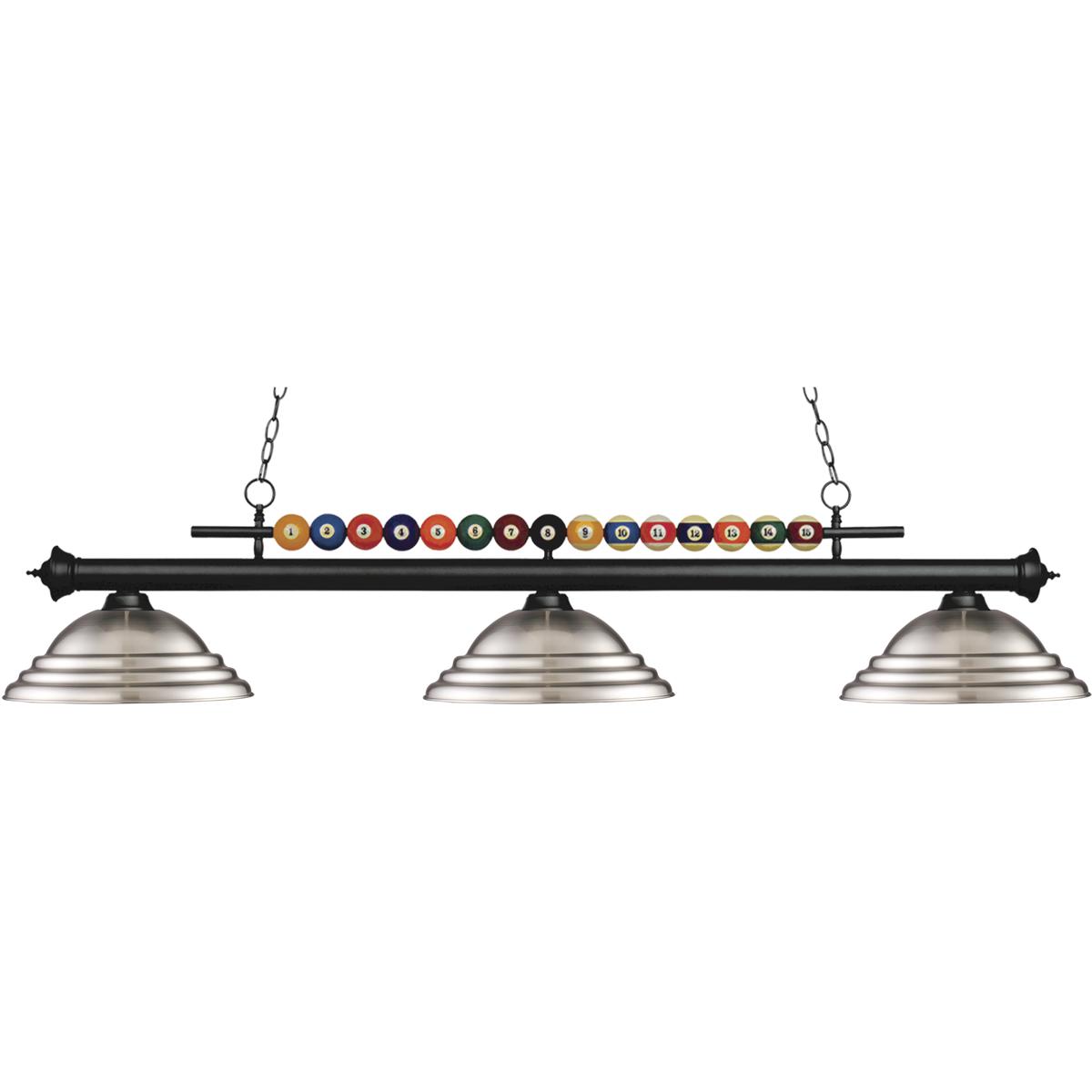 Z-Lite 170MB-SBN Shark 3 Light 60 inch Matte Black Billiard Ceiling Light in Stepped Brushed Nickel