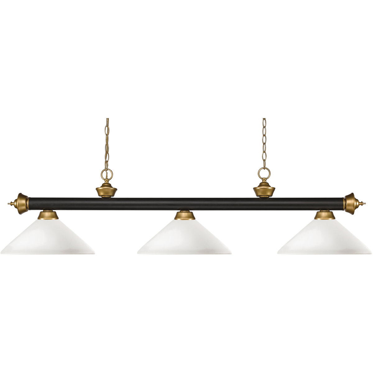 Z-Lite 200-3BRZ+SG-AMO14 Riviera 3 Light 59 inch Bronze and Satin Gold Billiard Ceiling Light in 18, Angular Matte Opal Glass