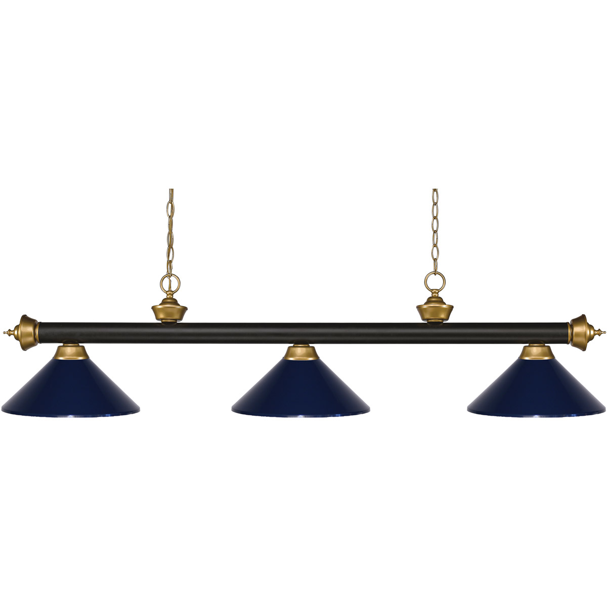Z-Lite 200-3BRZ+SG-MNB Riviera 3 Light 57 inch Bronze and Satin Gold Billiard Ceiling Light in 12.25, Navy Blue Steel