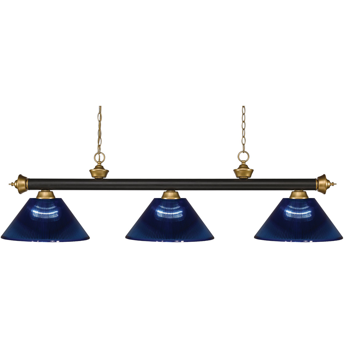 Z-Lite 200-3BRZ+SG-ARDB Riviera 3 Light 57 inch Bronze and Satin Gold Billiard Ceiling Light in Dark Blue Acrylic, 10.65