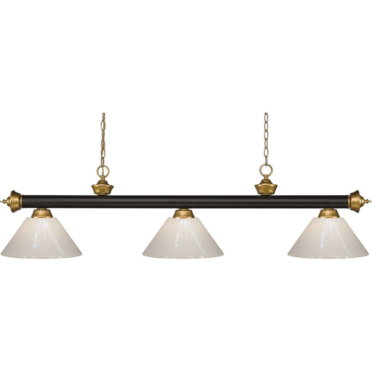 Z-Lite 200-3BRZ+SG-PWH Riviera 3 Light 57 inch Bronze and Satin Gold Billiard Ceiling Light in White Plastic, 10.4