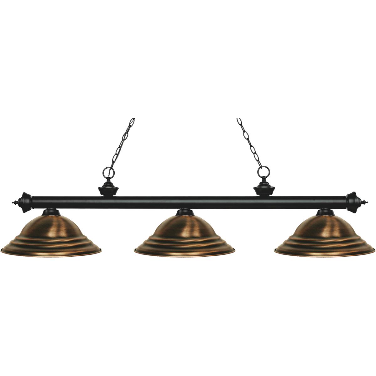 Z-Lite 200-3MB-SAC Riviera 3 Light 58.75 inch Matte Black Billiard Ceiling Light in Antique Copper Steel, 12.95
