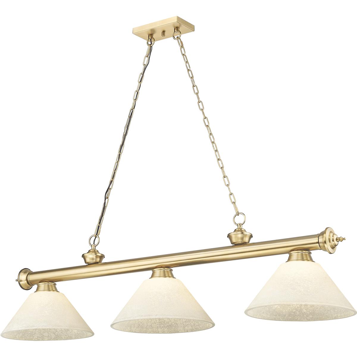 Z-Lite 2306-3HBR-AGM14 Cordon 3 Light 57.25 inch Heritage Brass Billiard Ceiling Light in Golden Mottle Glass