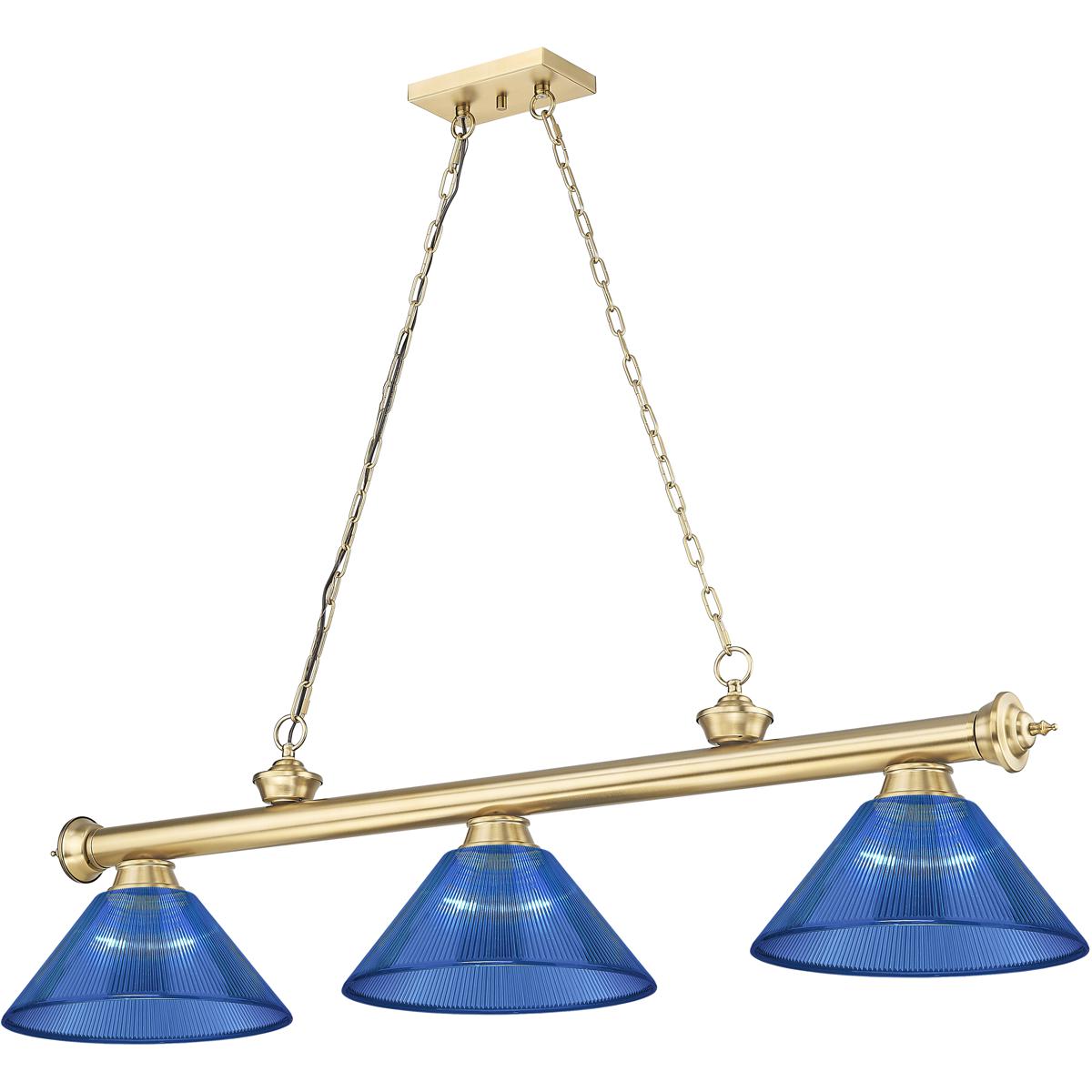 Z-Lite 2306-3HBR-ARDB Cordon 3 Light 57.25 inch Heritage Brass Billiard Ceiling Light in Dark Blue