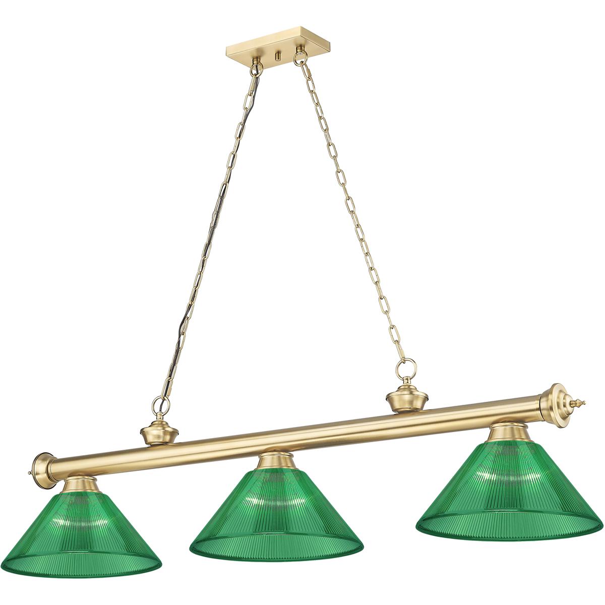 Z-Lite 2306-3HBR-ARG Cordon 3 Light 57.25 inch Heritage Brass Billiard Ceiling Light in Green