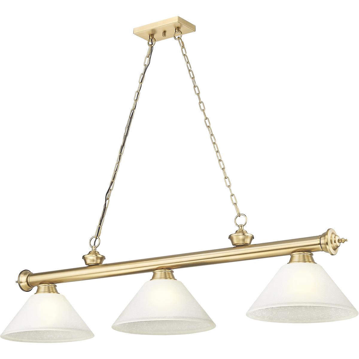 Z-Lite 2306-3HBR-AWL14 Cordon 3 Light 57.25 inch Heritage Brass Billiard Ceiling Light in White Linen Glass