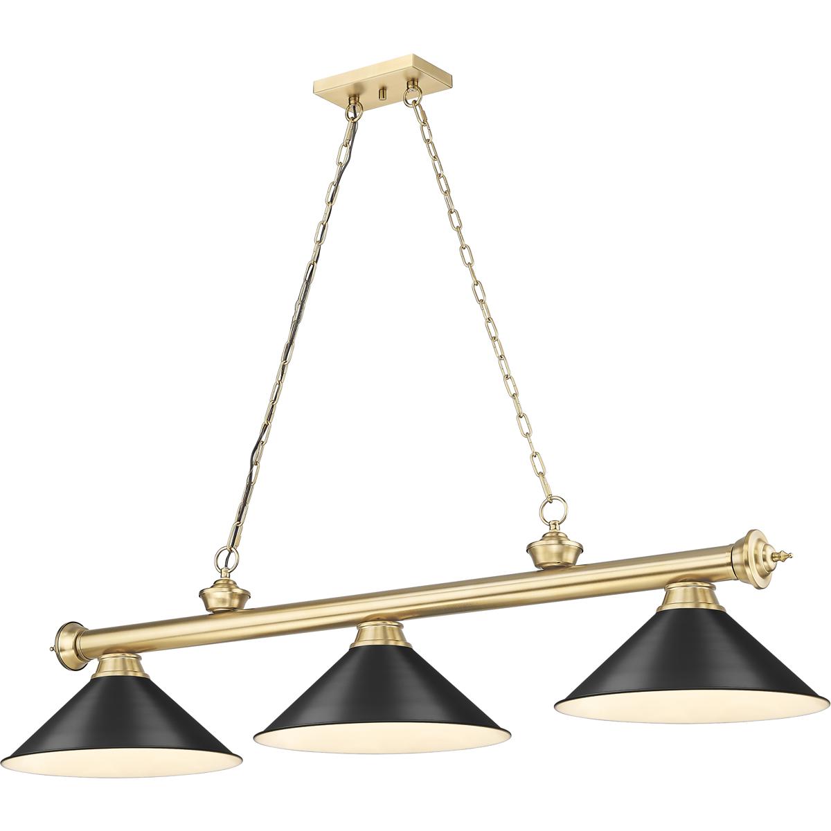 Z-Lite 2306-3HBR-MB15 Cordon 3 Light 57.25 inch Heritage Brass Billiard Ceiling Light in Matte Black