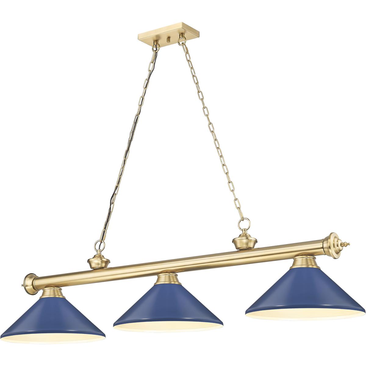 Z-Lite 2306-3HBR-MNB Cordon 3 Light 58 inch Heritage Brass Billiard Ceiling Light in Navy Blue