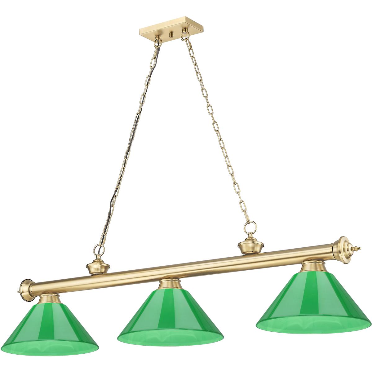 Z-Lite 2306-3HBR-PGR Cordon 3 Light 57.25 inch Heritage Brass Billiard Ceiling Light in Green