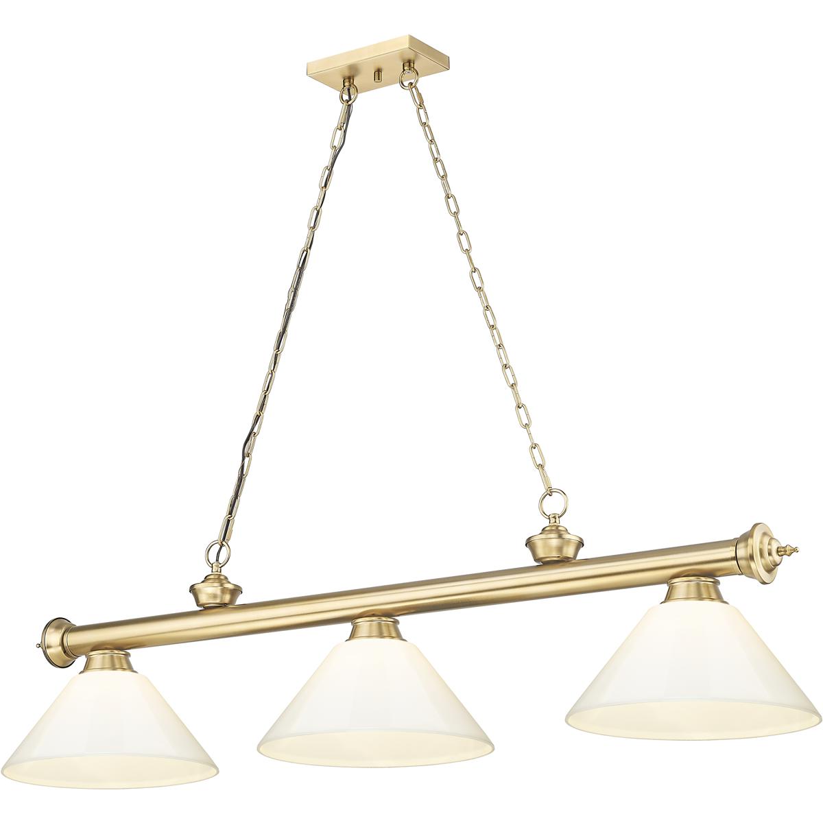 Z-Lite 2306-3HBR-PWH Cordon 3 Light 57.25 inch Heritage Brass Billiard Ceiling Light in White