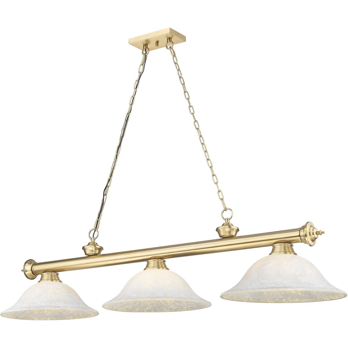 Z-Lite 2306-3HBR-WM16 Cordon 3 Light 58 inch Heritage Brass Billiard Ceiling Light in White Mottle Glass