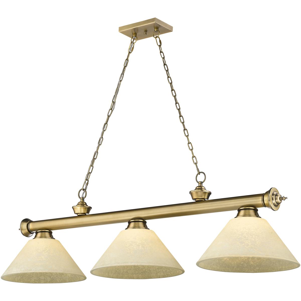 Z-Lite 2306-3RB-AGM14 Cordon 3 Light 57.25 inch Rubbed Brass Billiard Ceiling Light in Golden Mottle Glass