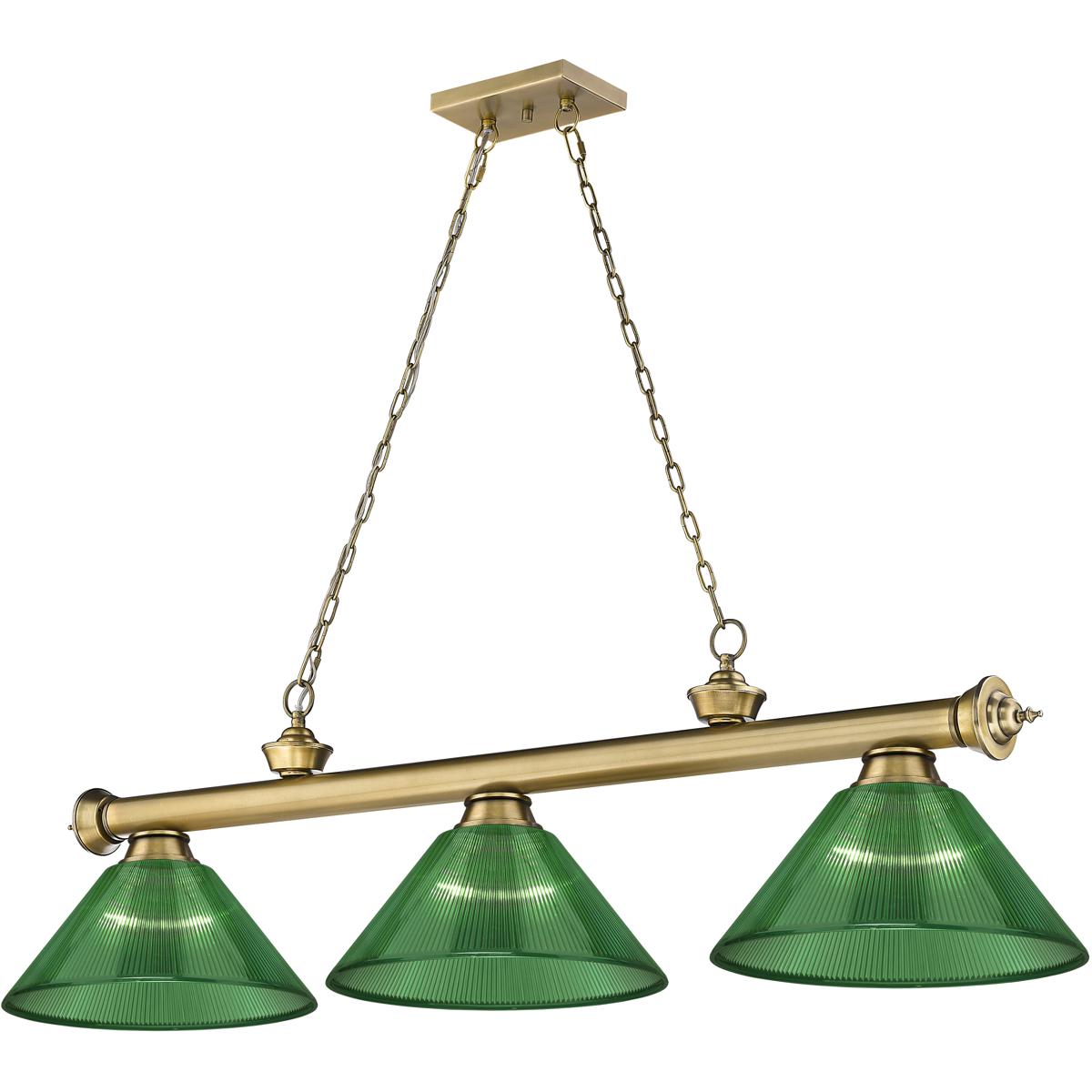 Z-Lite 2306-3RB-ARG Cordon 3 Light 57.25 inch Rubbed Brass Billiard Ceiling Light in Green Acrylic
