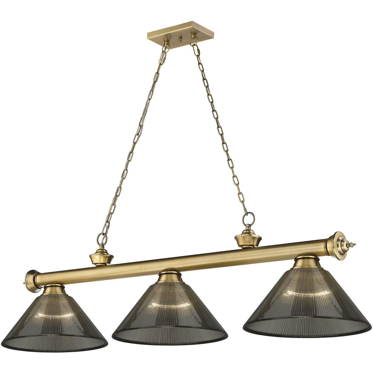 Z-Lite 2306-3RB-ARS Cordon 3 Light 57.25 inch Rubbed Brass Billiard Ceiling Light in Smoke Acrylic