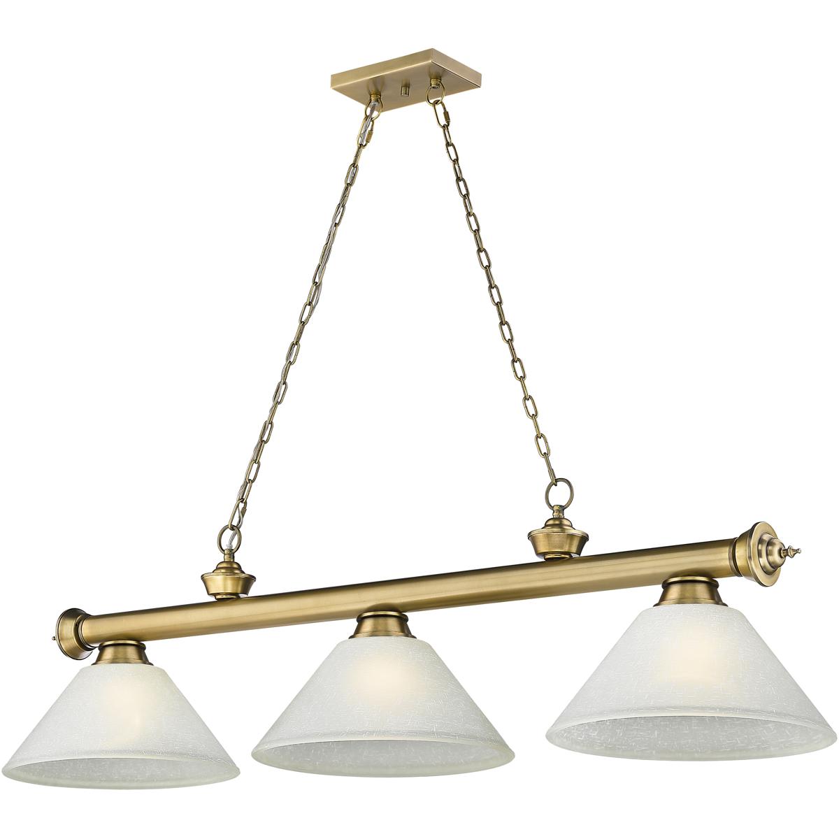 Z-Lite 2306-3RB-AWL14 Cordon 3 Light 57.25 inch Rubbed Brass Billiard Ceiling Light in White Linen Glass