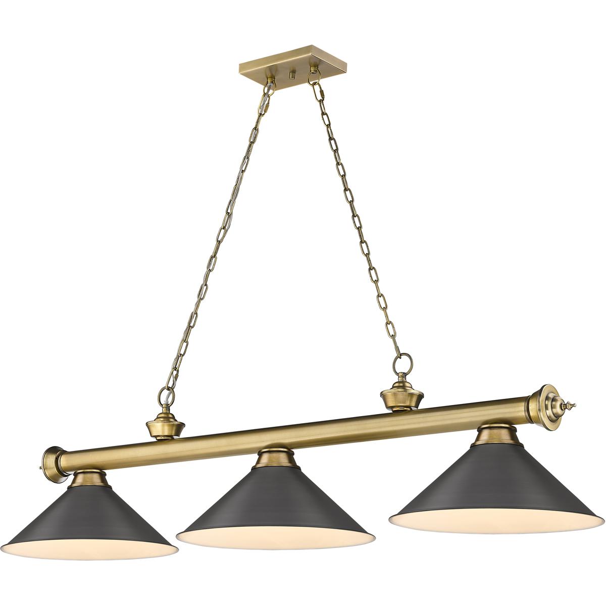 Z-Lite 2306-3RB-BRZ15 Cordon 3 Light 57.25 inch Rubbed Brass Billiard Ceiling Light in Bronze Steel