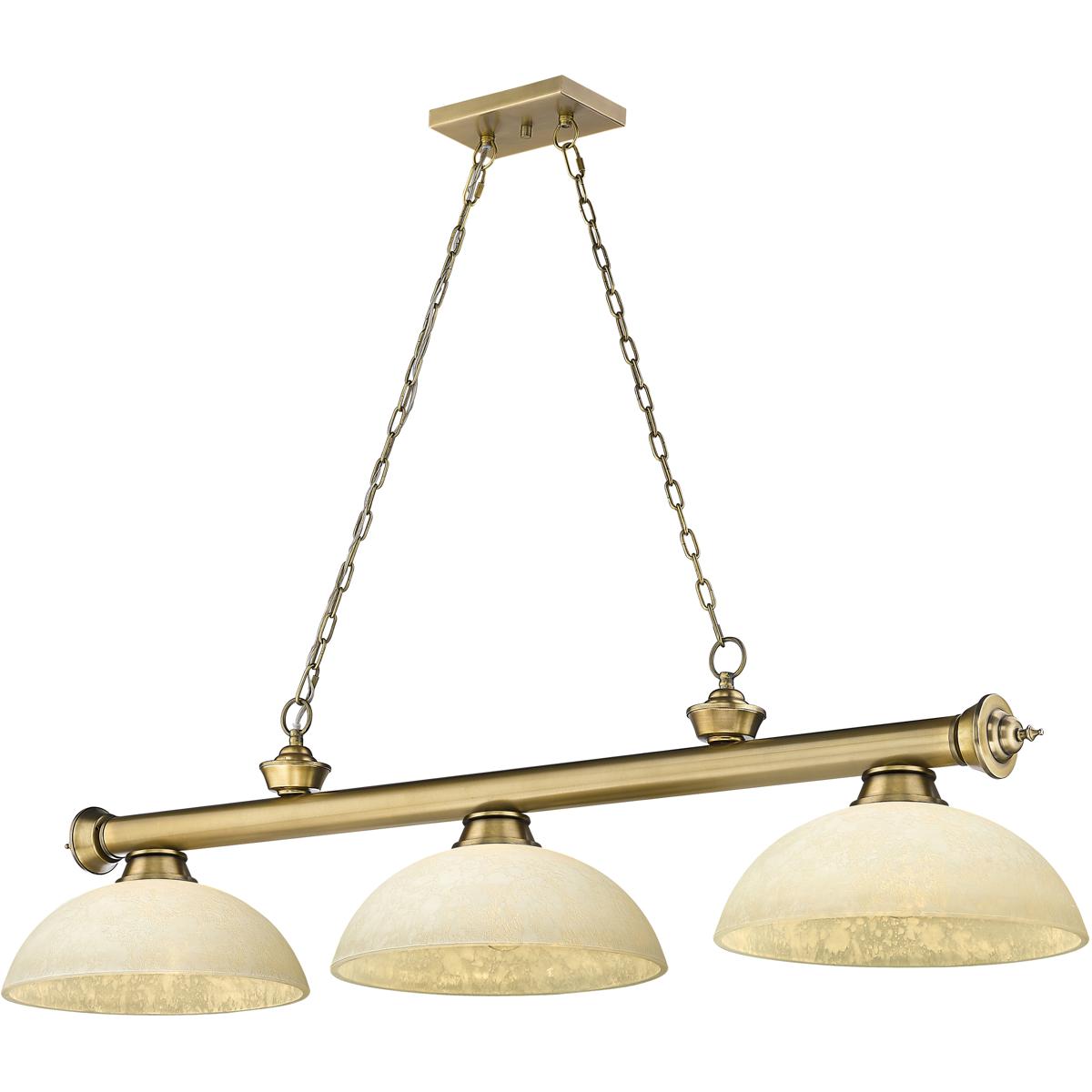 Z-Lite 2306-3RB-DGM14 Cordon 3 Light 57.25 inch Rubbed Brass Billiard Ceiling Light in Golden Mottle Glass