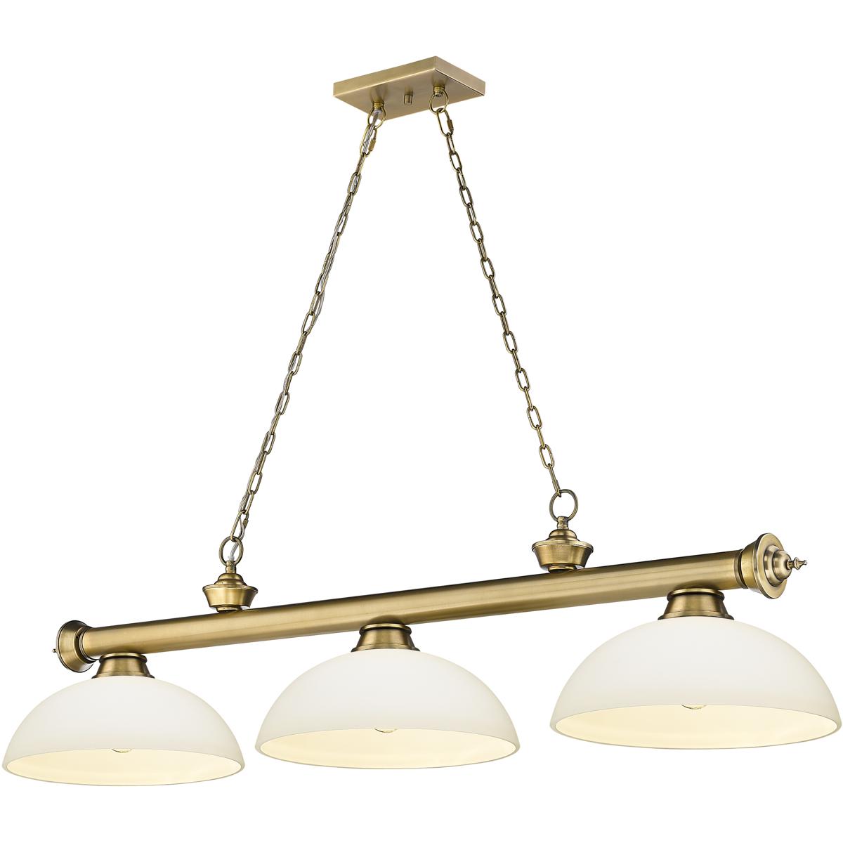 Z-Lite 2306-3RB-DMO14 Cordon 3 Light 57.25 inch Rubbed Brass Billiard Ceiling Light in Matte Opal Glass