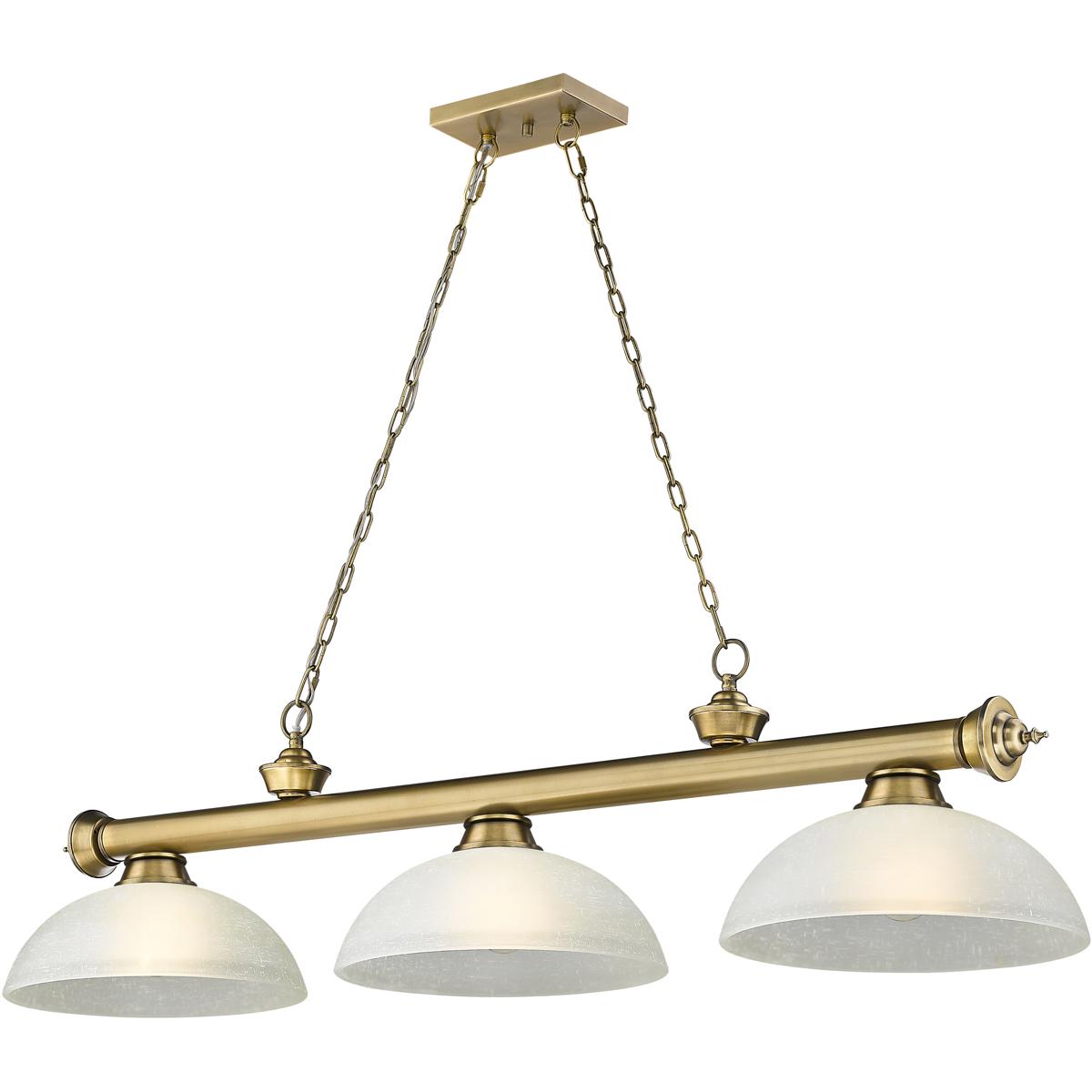 Z-Lite 2306-3RB-DWL14 Cordon 3 Light 57.25 inch Rubbed Brass Billiard Ceiling Light in White Linen Glass