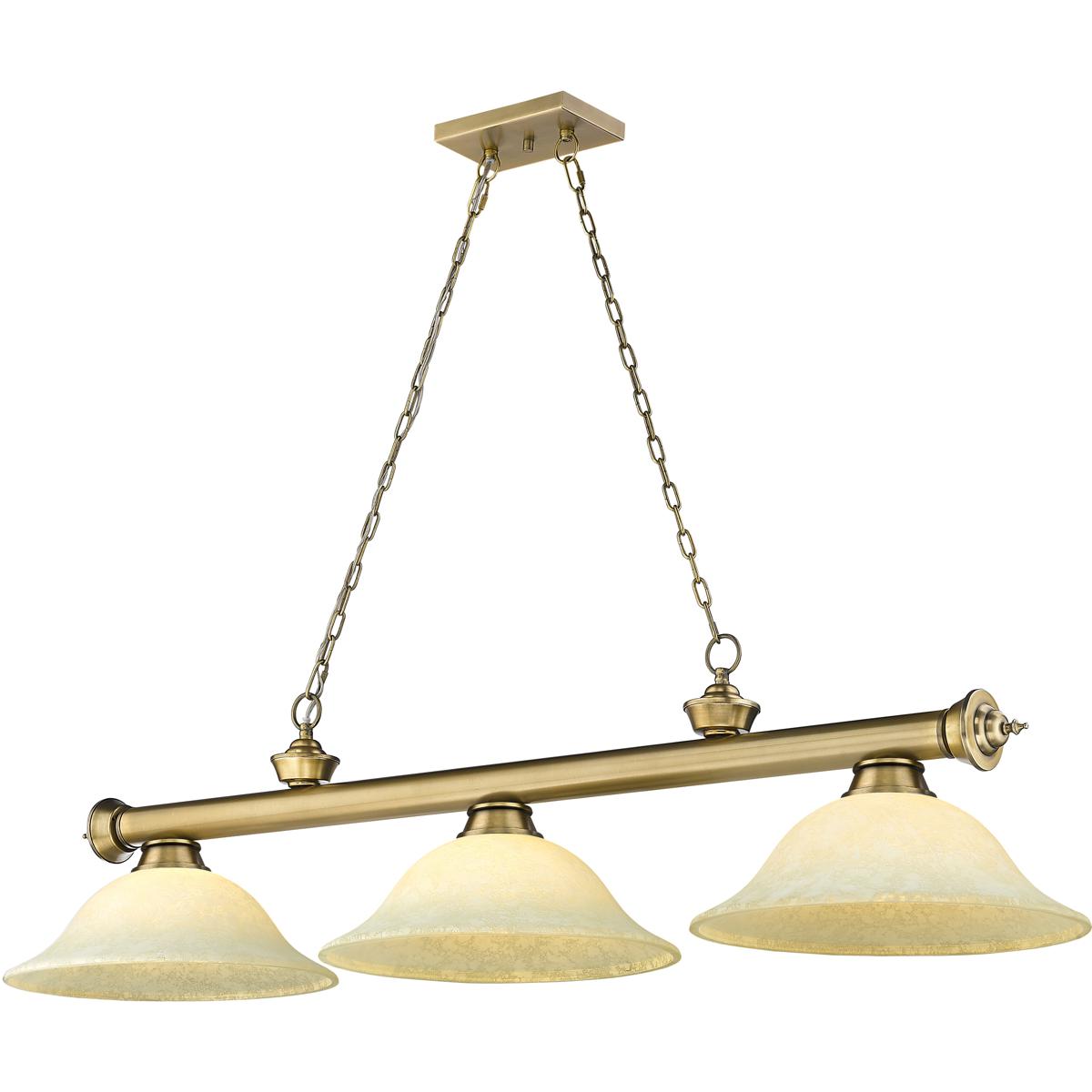 Z-Lite 2306-3RB-GM16 Cordon 3 Light 58 inch Rubbed Brass Billiard Ceiling Light in Golden Mottle Glass