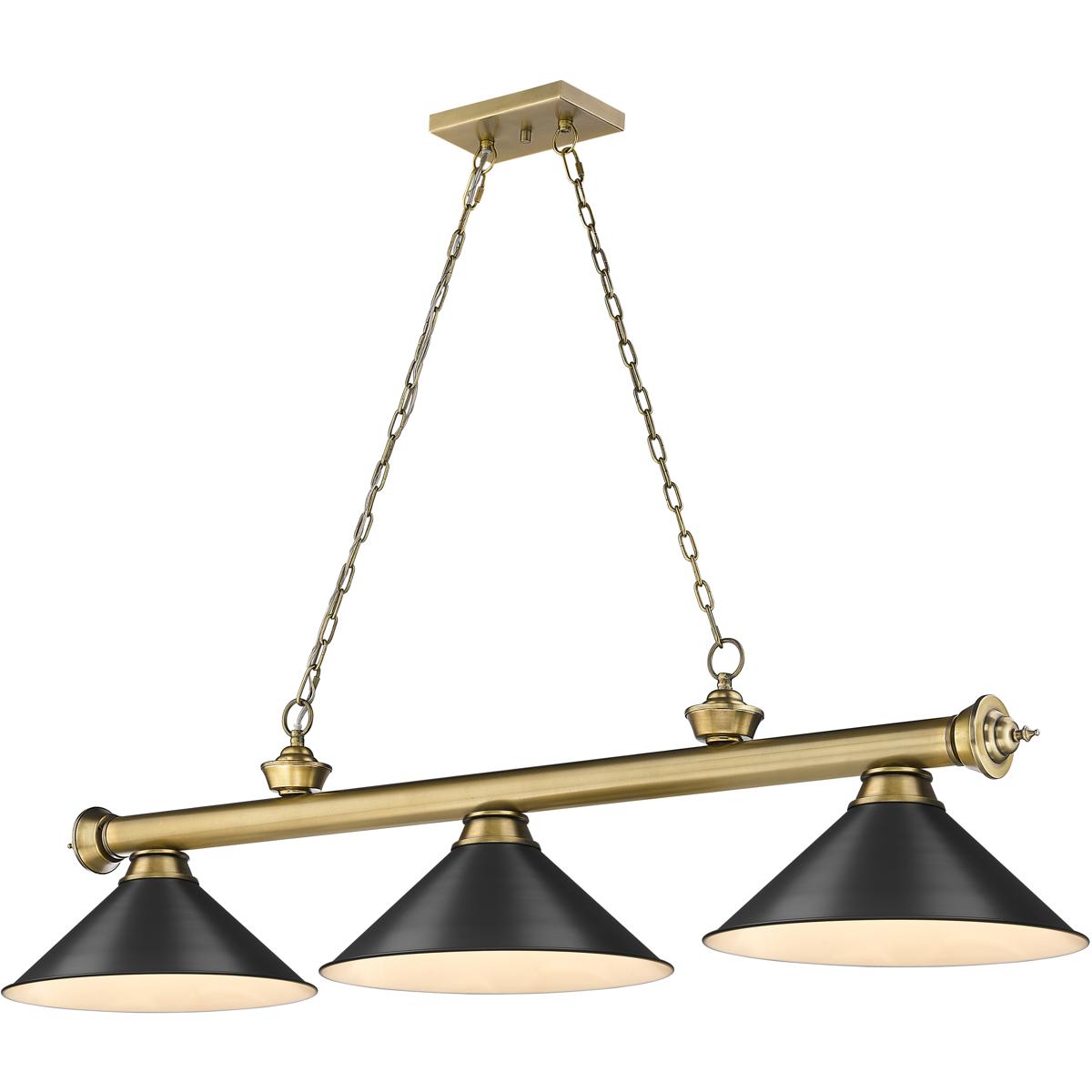 Z-Lite 2306-3RB-MB15 Cordon 3 Light 57.25 inch Rubbed Brass Billiard Ceiling Light in Matte Black Steel