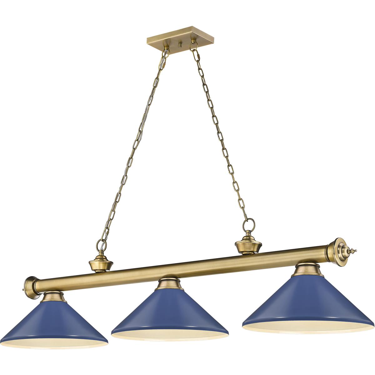 Z-Lite 2306-3RB-MNB Cordon 3 Light 58 inch Rubbed Brass Billiard Ceiling Light in Navy Blue Steel