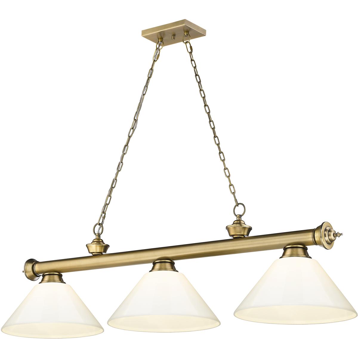 Z-Lite 2306-3RB-PWH Cordon 3 Light 57.25 inch Rubbed Brass Billiard Ceiling Light in White Plastic