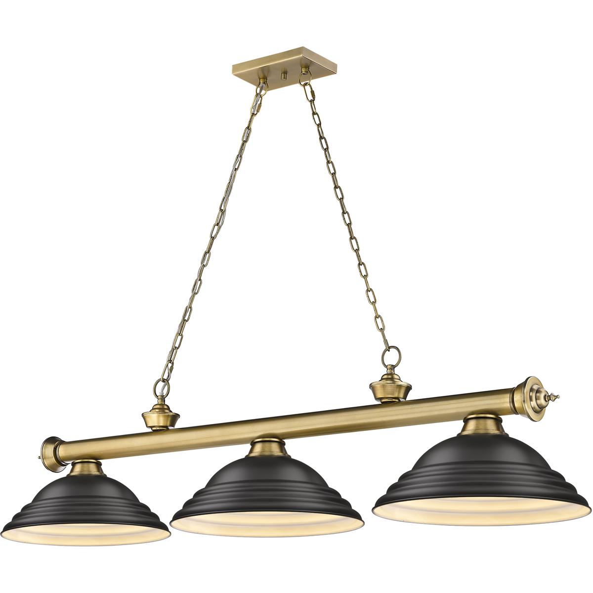 Z-Lite 2306-3RB-SMB Cordon 3 Light 58 inch Rubbed Brass Billiard Ceiling Light in Matte Black Steel