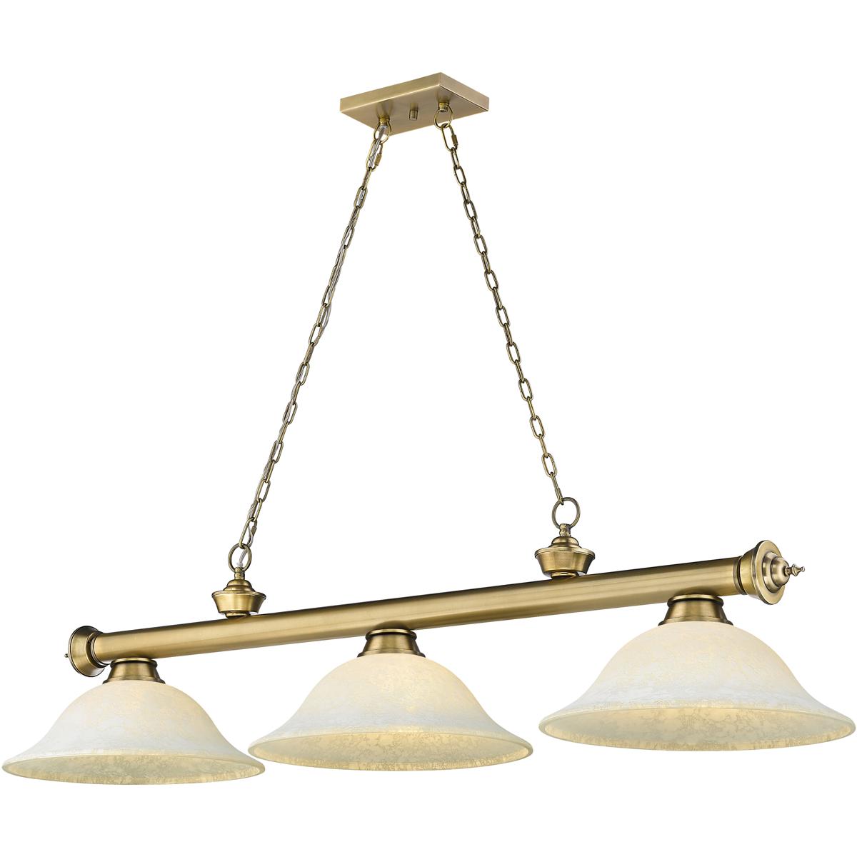 Z-Lite 2306-3RB-WM16 Cordon 3 Light 58 inch Rubbed Brass Billiard Ceiling Light in White Mottle Glass