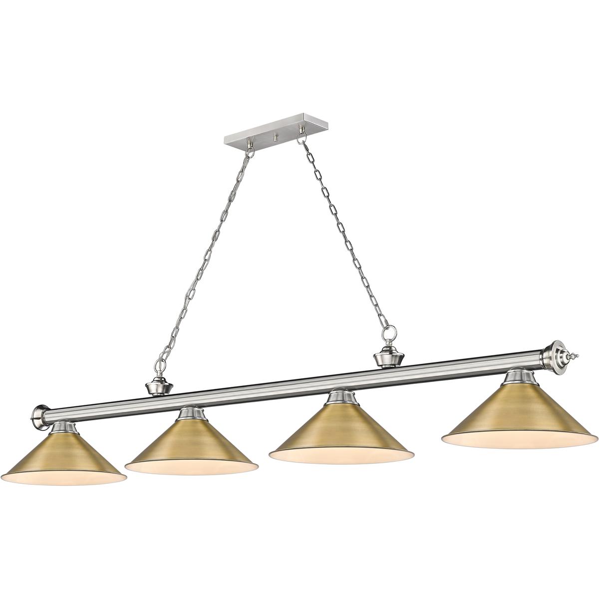 Z-Lite 2306-4BN-RB15 Cordon 4 Light 81.25 inch Brushed Nickel Billiard Ceiling Light in Rubbed Brass Metal