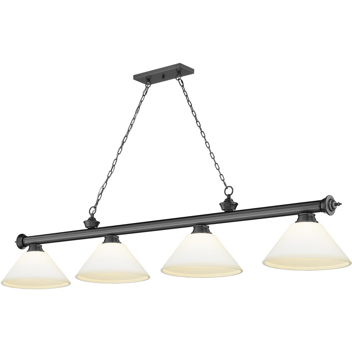 Z-Lite 2306-4BP-AMO14 Cordon 4 Light 81.25 inch Bronze Plate Billiard Ceiling Light in Matte Opal Glass