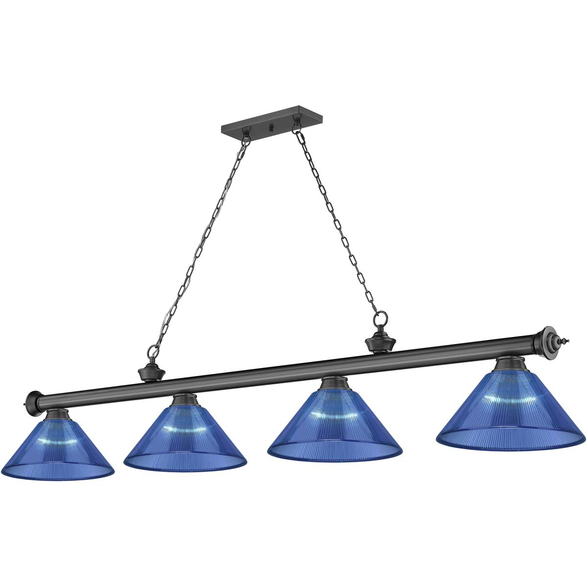 Z-Lite 2306-4BP-ARDB Cordon 4 Light 81.25 inch Bronze Plate Billiard Ceiling Light in Dark Blue Acrylic