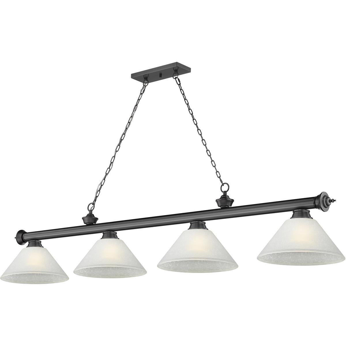 Z-Lite 2306-4BP-AWL14 Cordon 4 Light 81.25 inch Bronze Plate Billiard Ceiling Light in White Linen Glass