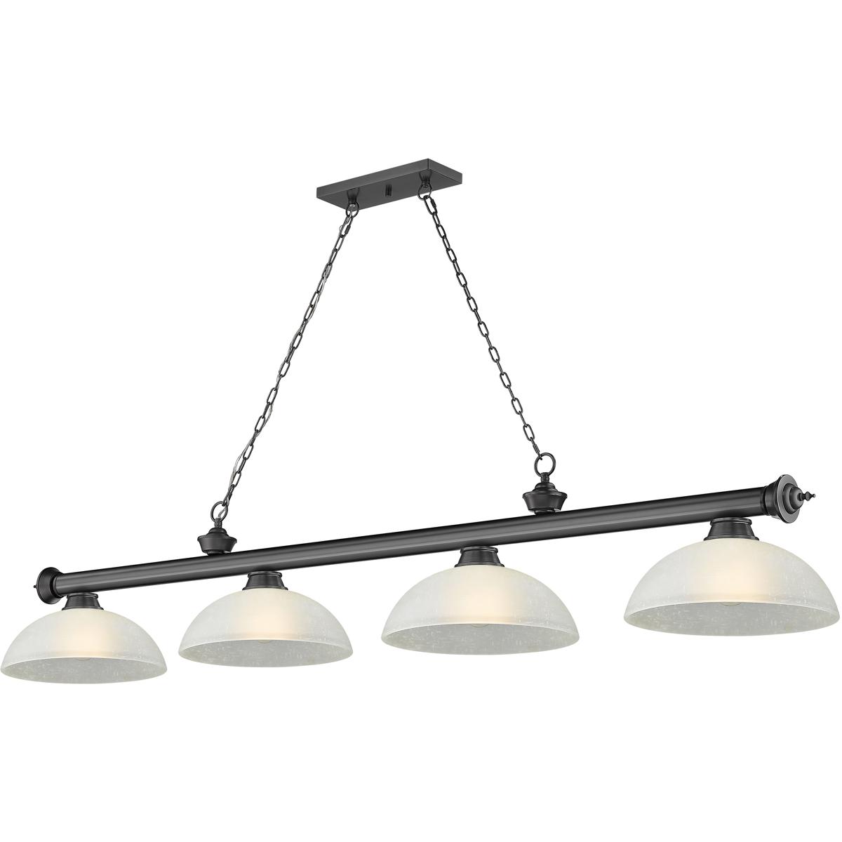 Z-Lite 2306-4BP-DWL14 Cordon 4 Light 81.25 inch Bronze Plate Billiard Ceiling Light in White Linen Glass