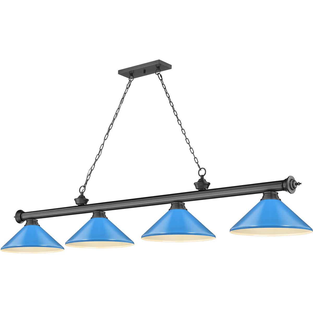 Z-Lite 2306-4BP-MEB Cordon 4 Light 81.75 inch Bronze Plate Billiard Ceiling Light in Electric Blue Steel
