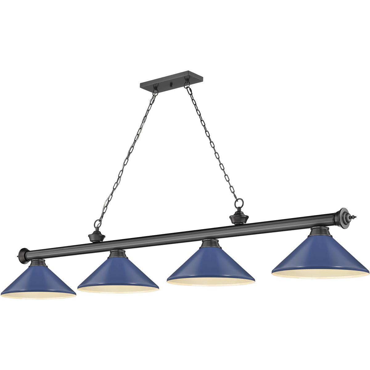 Z-Lite 2306-4BP-MNB Cordon 4 Light 81.75 inch Bronze Plate Billiard Ceiling Light in Navy Blue Steel
