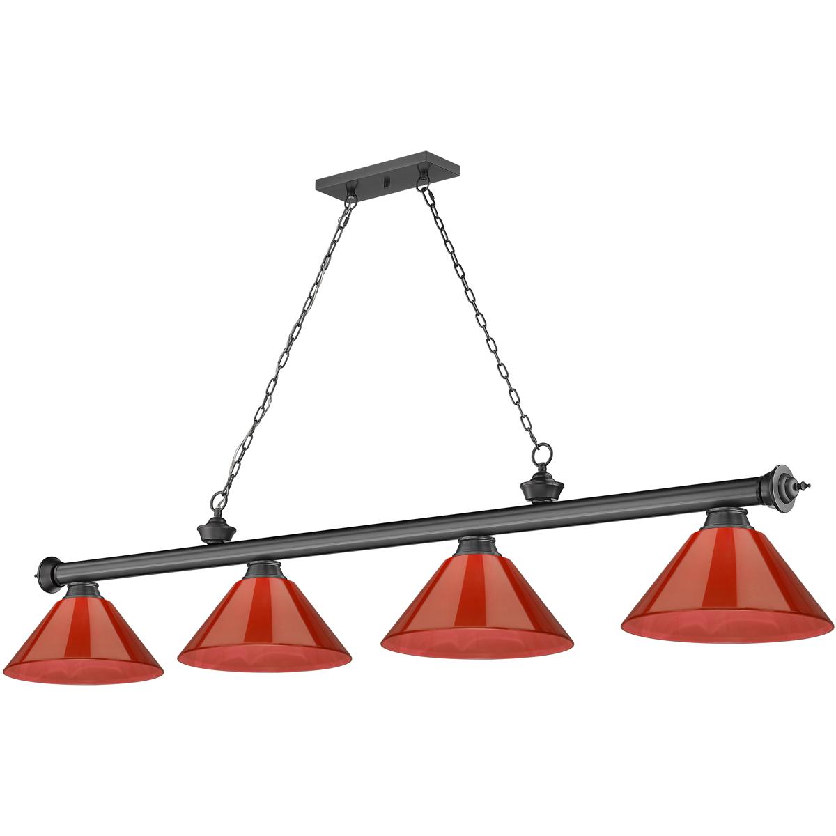 Z-Lite 2306-4BP-PRD Cordon 4 Light 81.25 inch Bronze Plate Billiard Ceiling Light in Red Plastic