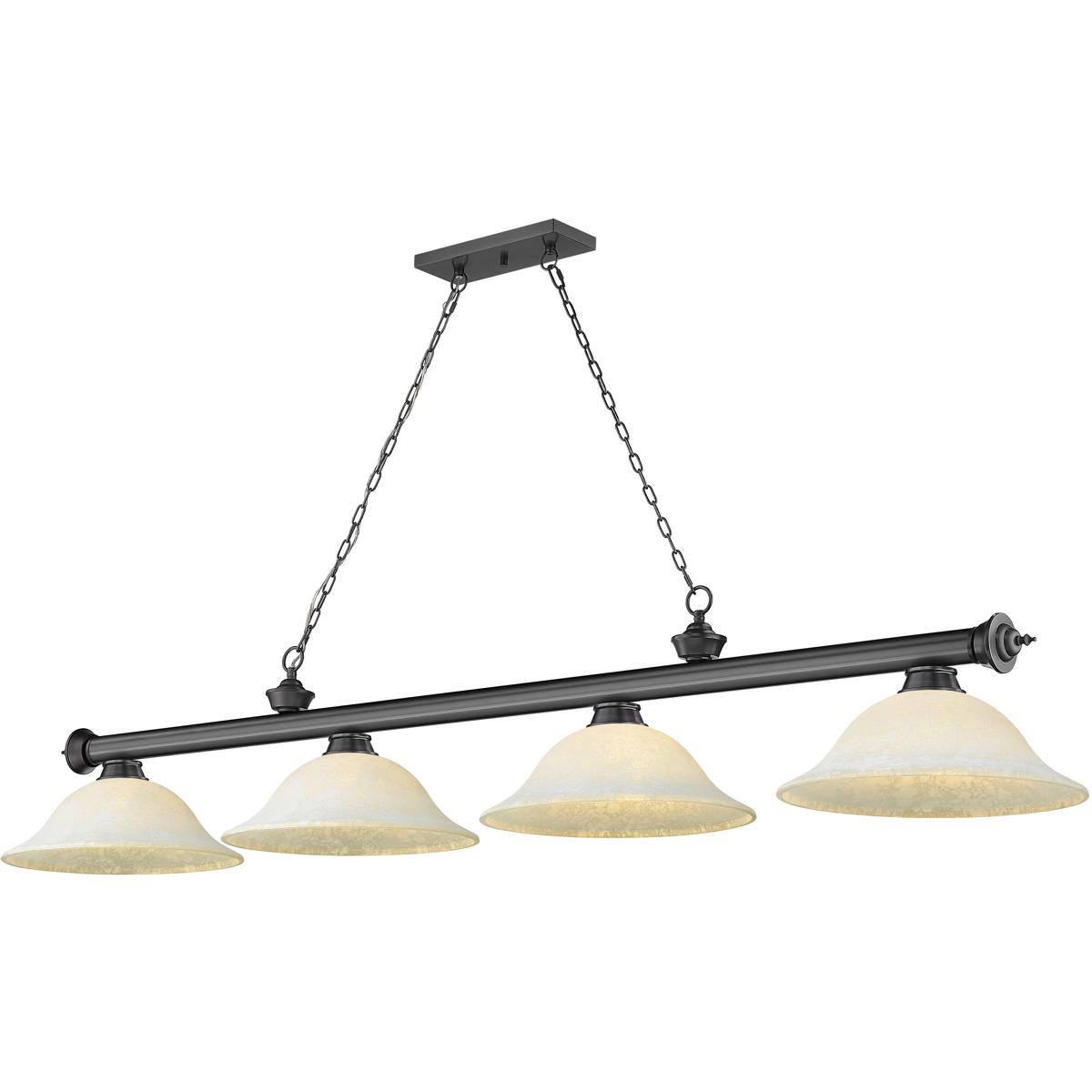 Z-Lite 2306-4BP-WM16 Cordon 4 Light 81.75 inch Bronze Plate Billiard Ceiling Light in White Mottle Glass