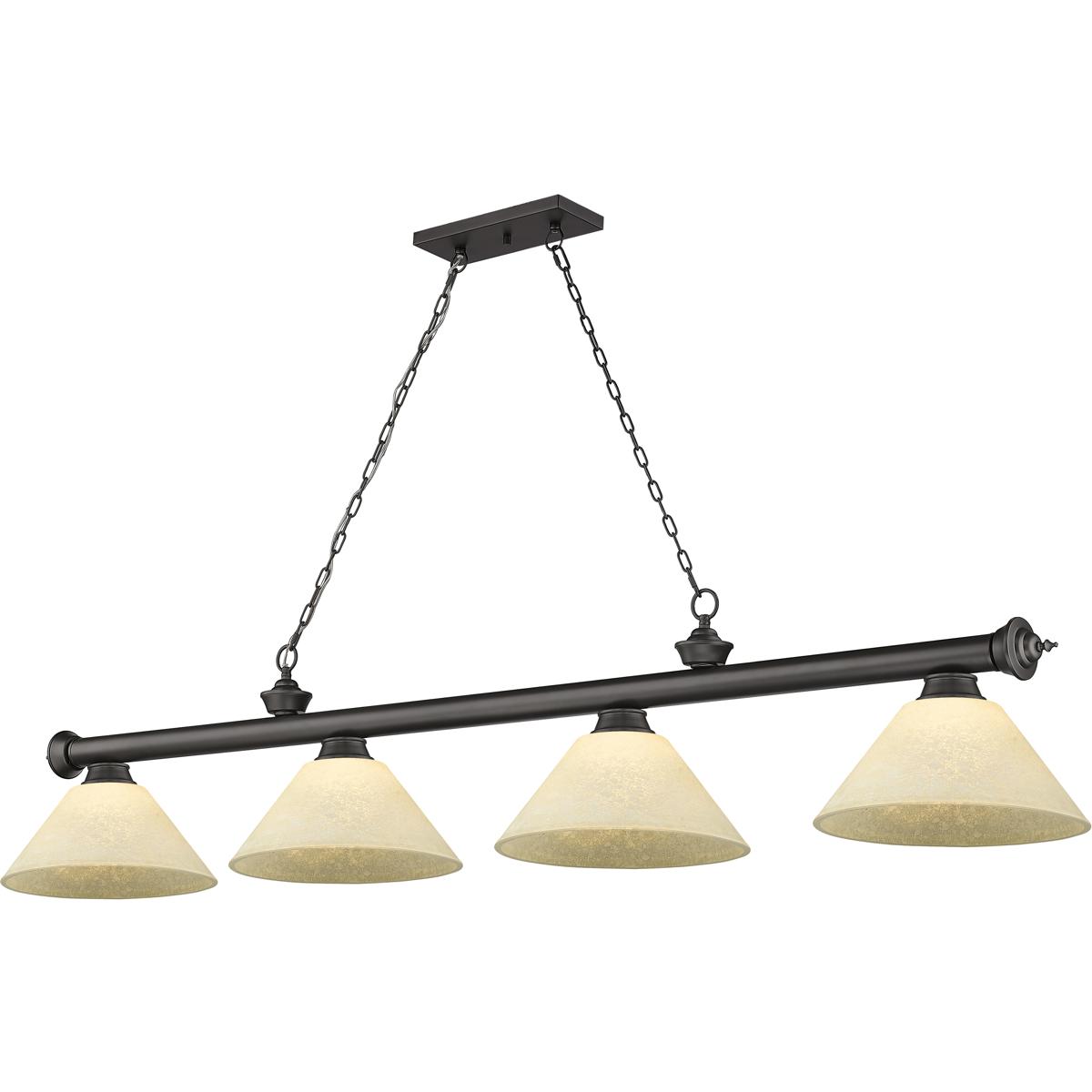 Z-Lite 2306-4BRZ-AGM14 Cordon 4 Light 81.25 inch Bronze Billiard Ceiling Light in Golden Mottle Glass