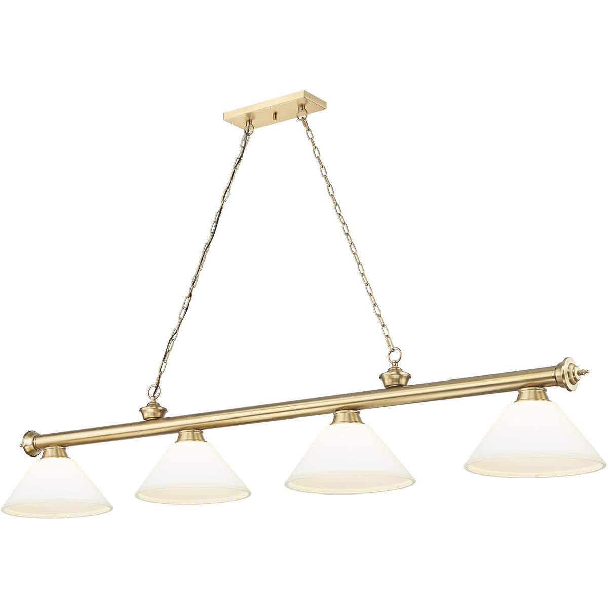 Z-Lite 2306-4HBR-AMO14 Cordon 4 Light 81.25 inch Heritage Brass Billiard Ceiling Light in Matte Opal Glass