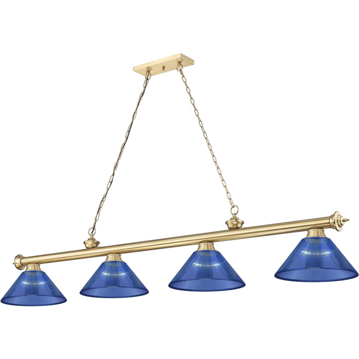 Z-Lite 2306-4HBR-ARDB Cordon 4 Light 81.25 inch Heritage Brass Billiard Ceiling Light in Dark Blue