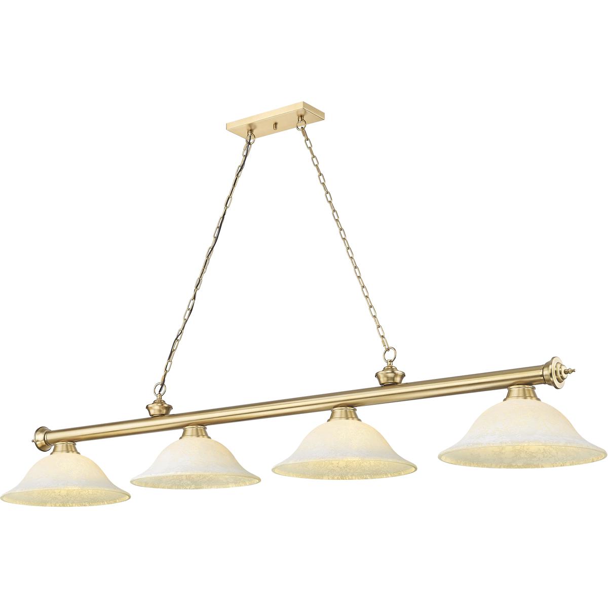 Z-Lite 2306-4HBR-GM16 Cordon 4 Light 81.75 inch Heritage Brass Billiard Ceiling Light in Golden Mottle Glass